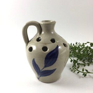 Vintage Salt Glazed Pottery Jug Vase Flower Frog Blue Gray Williamsburg Pottery